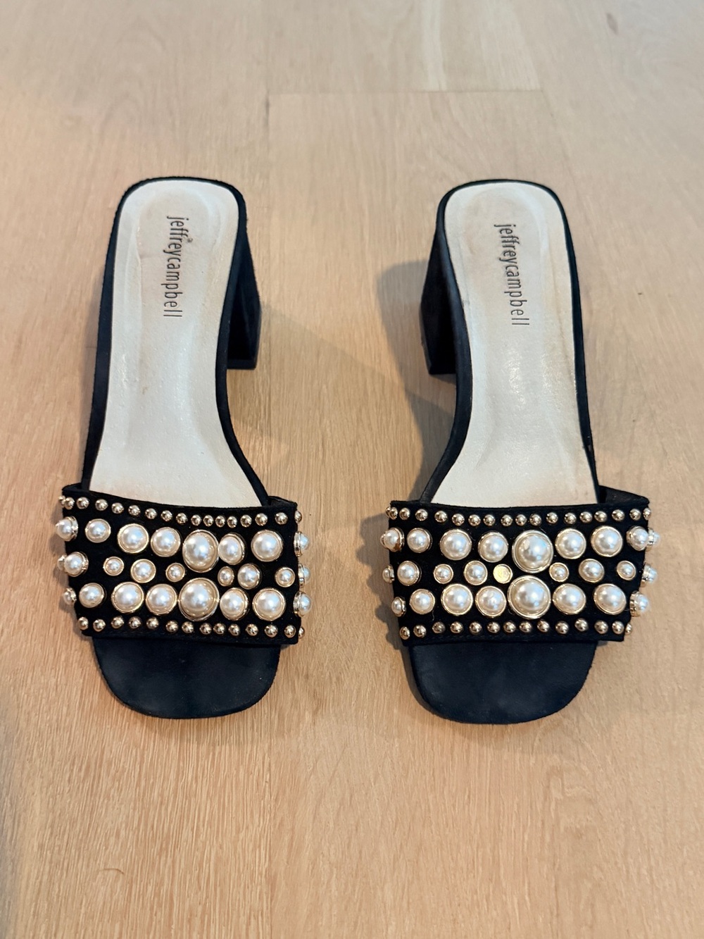 Jeffrey Campbell Black Pearl-Stud Slide Mules - Size 8